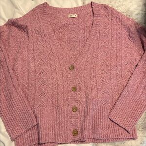 Pink Cable Knit Cardigan Sweater